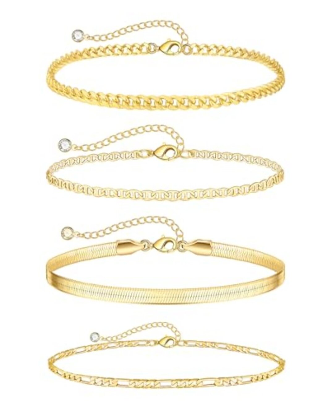 New - 6 PCS Gold Ankle Bracelets for Women, 14k Plated Gold‎ Layered Anklet Set